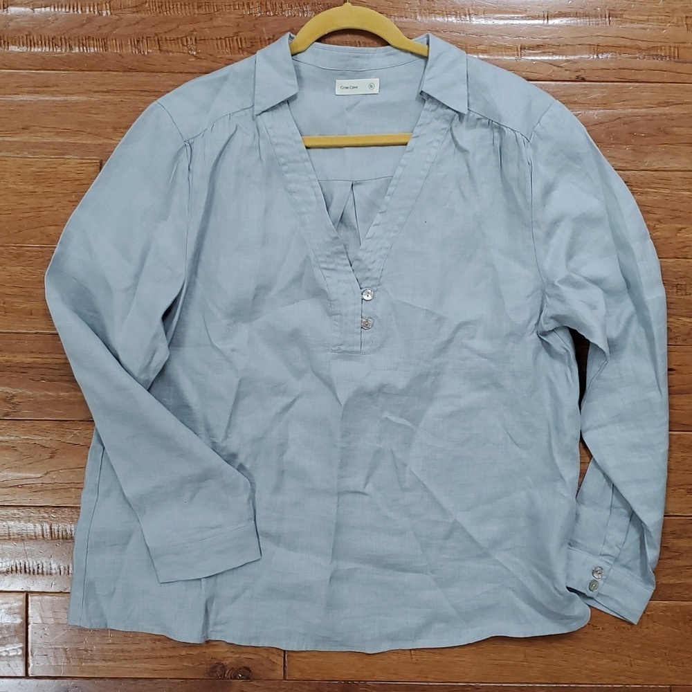 Grae Cove Blue Pullover Linen Blouse